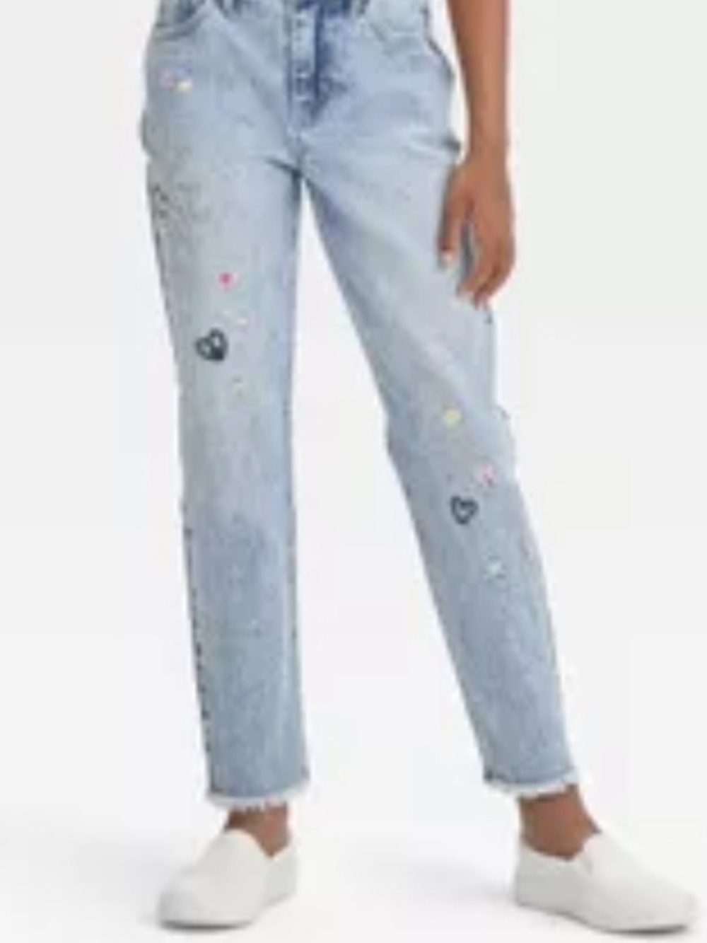 Cat & Jack Light Blue Boyfriend Jeans with Embroidered Hearts